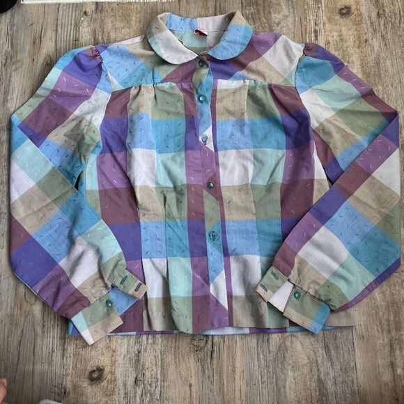 Spare Parts Button Up Women's M Plaid Cottage Core Retro Vintage Blue Purple - Picture 1 of 12